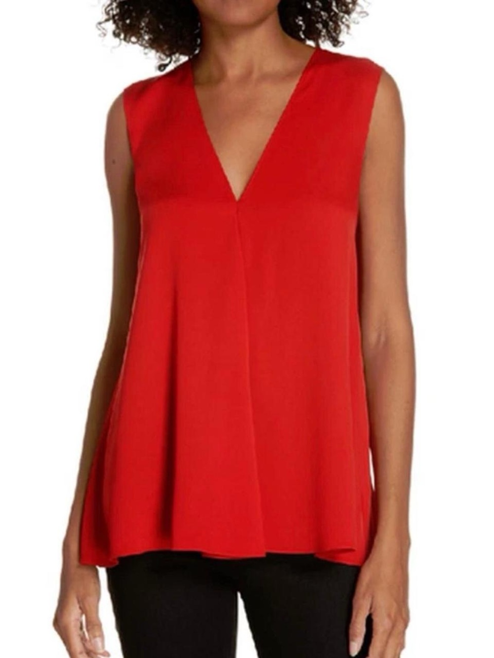Theory Red V-Neck A Line Silk Sleeveless Office Quiet Luxury Top Sz XS